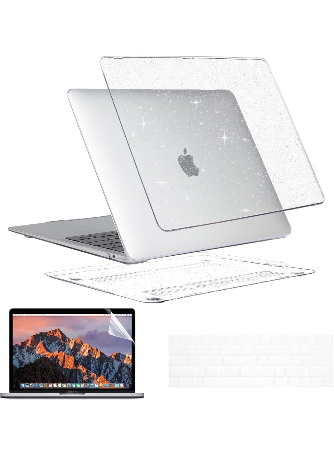3 in 1 Sparkly Glitter Plastic Hard Shell Compatible with MacBook Air 15 inch 2026--2023 Release M5 A3448/M4 A3241/M3 A3114 /M2 A2941+ Screen Protector+ Keyboard Skin,Clear